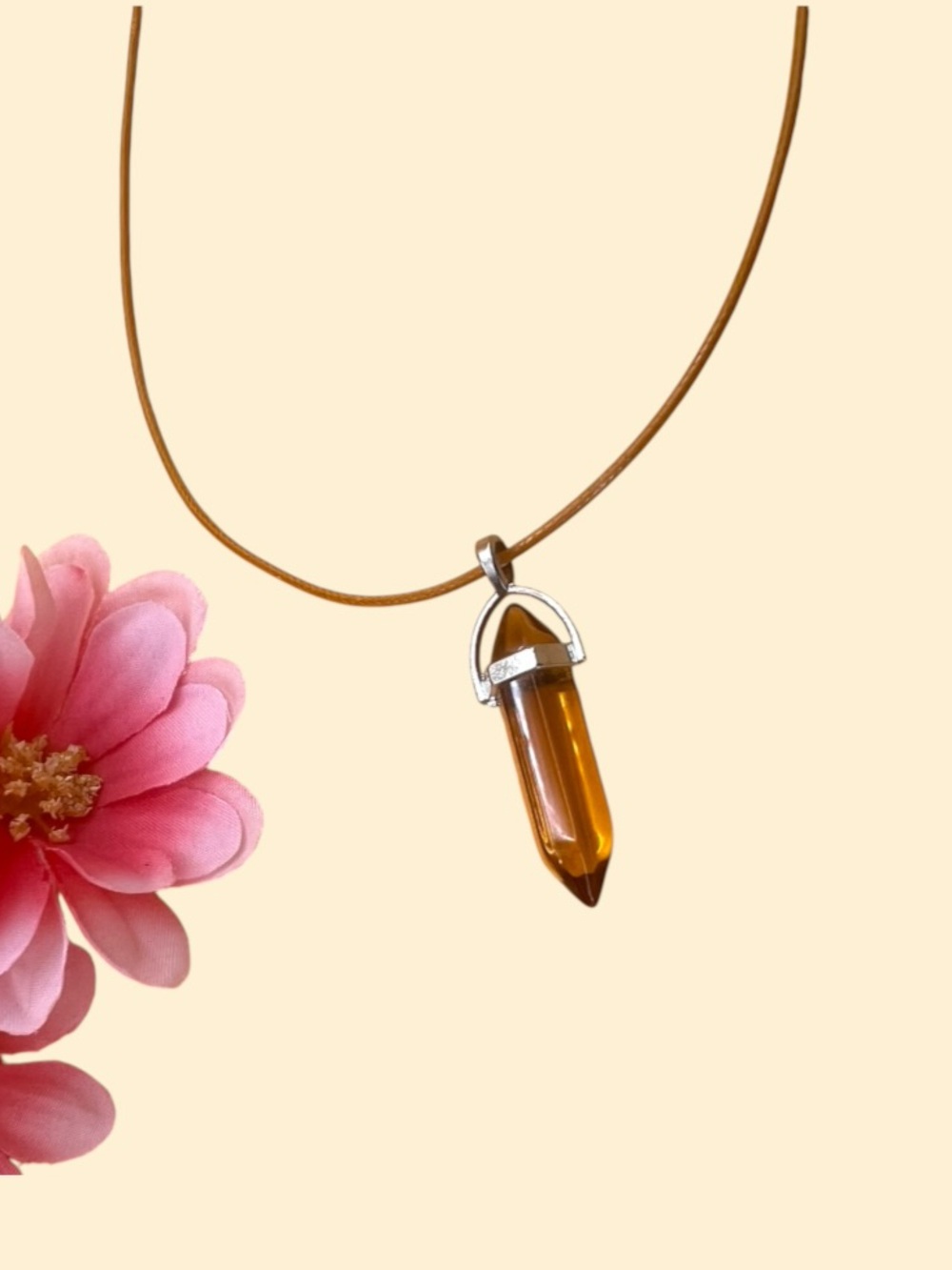 Amber Crystal Point Pendant Necklace - Gold Tone